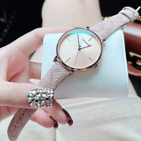 Jam Tangan Wanita Berkualitas Tinggi MKOriginals Stainless Steel Kulit Quartz Pointer 38mm 16mm Tahan Air