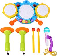 Jouets d'instruments de musique électriques avec 2 baguettes de batterie Beats Flash Light et microphone réglable Ensemble de batterie électrique pour enfants pour bébé