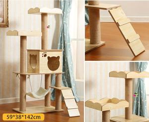 Wholesale Wooden Pet Scratcher House Tower Condo <strong>Cat</strong> <strong>Tree</strong> House <strong>Wood</strong> <strong>Cat</strong> <strong>Trees</strong> and Scratching Post - Product Image 6