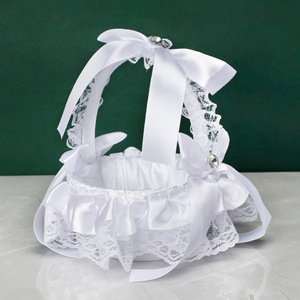 Cesta de flores blanca <span class=keywords><strong>para</strong></span> niña de las flores en bodas, muy vendida, con encaje y decoración de lazo - Product Image 2