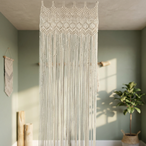 Cortina Decorativa Bohemia de Macramé con Cuentas en Forma de Hoja, Color Crema, para Decoración del Hogar, Separador de Ambientes para Sala de Estar, para Todas las Estaciones, Marca Basantpriya - Product Image 3