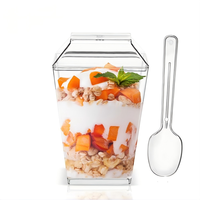 Vaso Desechable Trapezoidal de Plástico PS de 160ml (5oz) Moldeado por Inyección, Apto para Alimentos, para Mousse y Postres, con Tapa y Cuchara, para Venta al por Menor