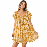 Robe de plage pour femmes, imprimé floral d'été, col carré, en lin et viscose, ourlet à volants, vente en gros OEM