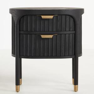 Table de chevet ronde contemporaine de luxe à 2 tiroirs en bois pour chambre à coucher, hôtel ou maison - Product Image 5