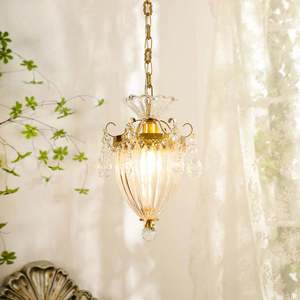 Mini Lustre Vintage Français en Cuivre Sculpté avec Cristaux, Style Américain, Lampe LED pour Salon, Installation Facile, Taille Moyenne - Product Image 1