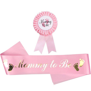 Ensemble de sash et de badge pour fête prénatale de type tissu rose et bleu, maman et papa, future maman, futur papa, accessoires de fête - Product Image 6