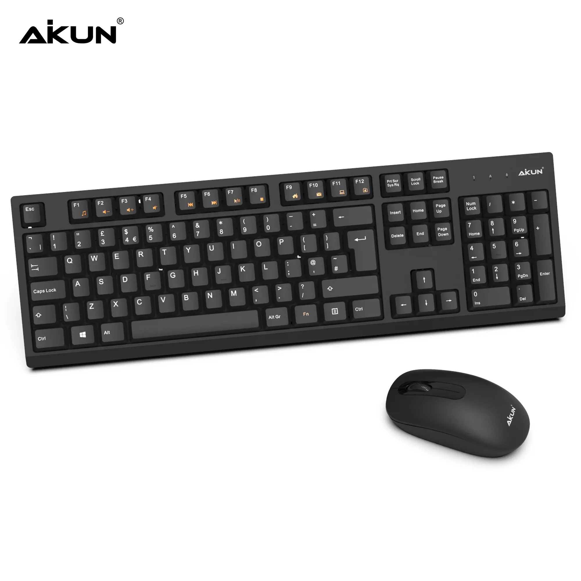 Aikun Keyboard dan Mouse Nirkabel, Keyboard Profil Tipis dan Mouse Ramping, Baterai Tahan Lama, Penerima Colok dan Lupa