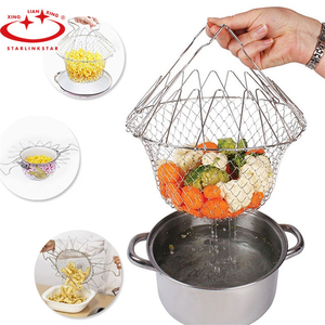 Cocina 304 Acero inoxidable plegable vapor enjuague colador de cesta para freír para alimentos fritos frutas verduras - Product Image 2