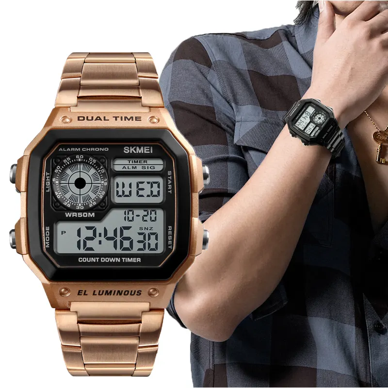 Skmei 1335 Digital Watch Skmei Stainless Steel Waterproof Digital Multifunction Watches For Men