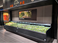 Vitrine réfrigérée commerciale modulable à rideau d'air ouvert pour bœuf frais, mouton, fromage et charcuterie pour supermarché