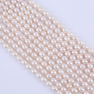 Collier de perles d'eau douce blanches de forme riz, naturelles de Zhuji, 8-9 mm, baroques, perles semi-finies pour la fabrication de bijoux en gros - Product Image 2