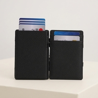 Tarjetero Pop-up Personalizable con Bloqueo RFID Antirrobo, Correa Elástica, Cartera Delgada de Cuero Genuino para Tarjetas de Crédito