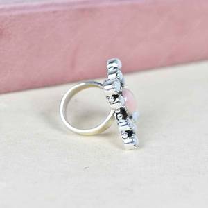 Handmade Pink Opal White Pearl Sterling Silver <b>Adjustable</b> <b>Ring</b> Natural Gemstone Jewelry for Women Wholesale - Product Image 3
