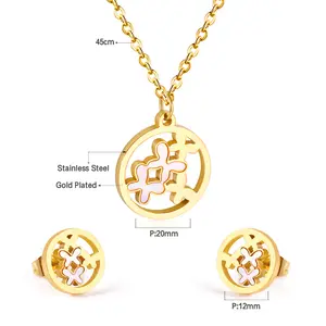 Ason için yeni tasarım moda sarı çiçek kolye ve küpe altın kaplama bayan mücevher seti