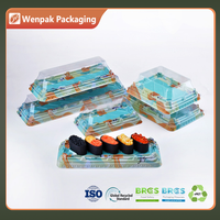 Boîte à sushi jetable Wenpak, écologique, rectangulaire, multi-modèles, avec couvercle anti-buée surélevé, en PET de qualité alimentaire, personnalisable pour la livraison