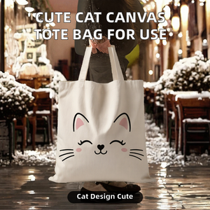 Sac fourre-tout en toile imprimé chat mignon, réutilisable, grande capacité, pour le shopping, l'école et les voyages - Product Image 2