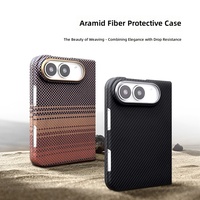Étui de téléphone personnalisé en fibre d'aramide de luxe, léger, antichoc, anti-empreintes digitales, avec anneau magnétique en relief pour iPhone 18 Duo Pro Max