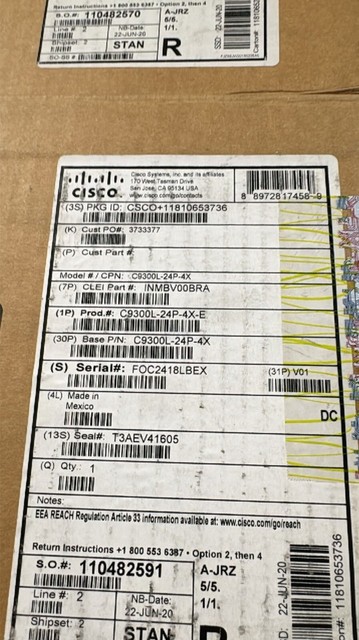C9300l-24p-4x-e 9300l Series 24 Poe+ 4x10g New Open Box