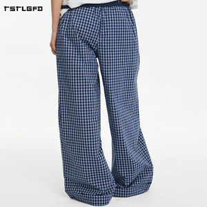 Pantalon large en coton à carreaux gingham pour homme, taille élastiquée avec cordon de serrage, coupe décontractée oversize, style streetwear - Product Image 5