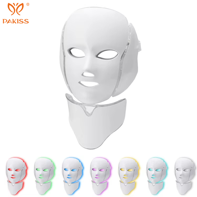 PAKISS LED Facial Light Therapy Mask and Neck Infrared Red Light Therapy Mask for Face & Neck