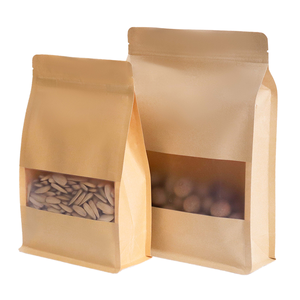 Sacs en papier kraft brun biodégradables de qualité alimentaire, avec fermeture éclair, debout, avec fenêtre mate, pour cadeaux, vente en gros - Product Image 4