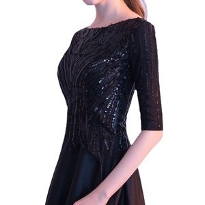 Women's Evening Gown Boat Neck Sequined <b>A</b>-<b>Line</b> Long <b>Dress</b> For Party Host Performance - Product Image 5