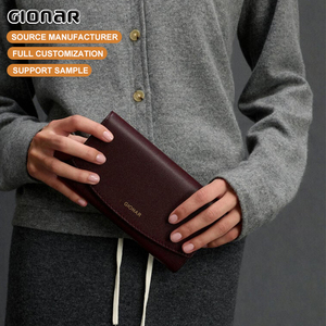 تخصيص الكلاسيكية محفظة طويلة رفرف المغناطيسي المرأة حقيبة مخلب جلد نباتي عنب أحمر أقسام متعددة وفتحات بطاقة - Product Image 1
