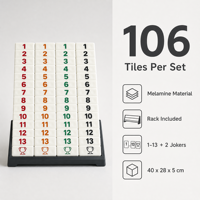 Jeu de tuiles numérotées en mélamine OEM ODM avec logo personnalisé, 106 tuiles, support inclus, pour le plaisir familial, 2 à 4 joueurs, soirée de jeux, vente en gros