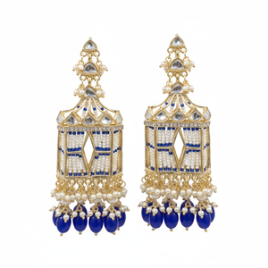 <b>Gold</b> Plated Kundan Stone and Pearls <b>Dangle</b> <b>Earrings</b> Fine Jewelry Product - Product Image 2