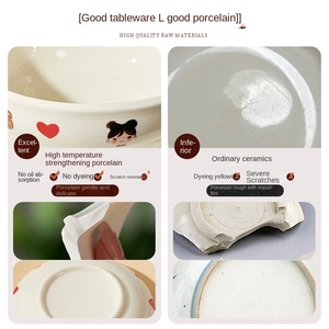 Service de table 48 pièces en porcelaine série Annie, comprenant bols, assiettes et ustensiles, compatible lave-vaisselle, cadeau de pendaison de crémaillère, finition vernie - Product Image 3