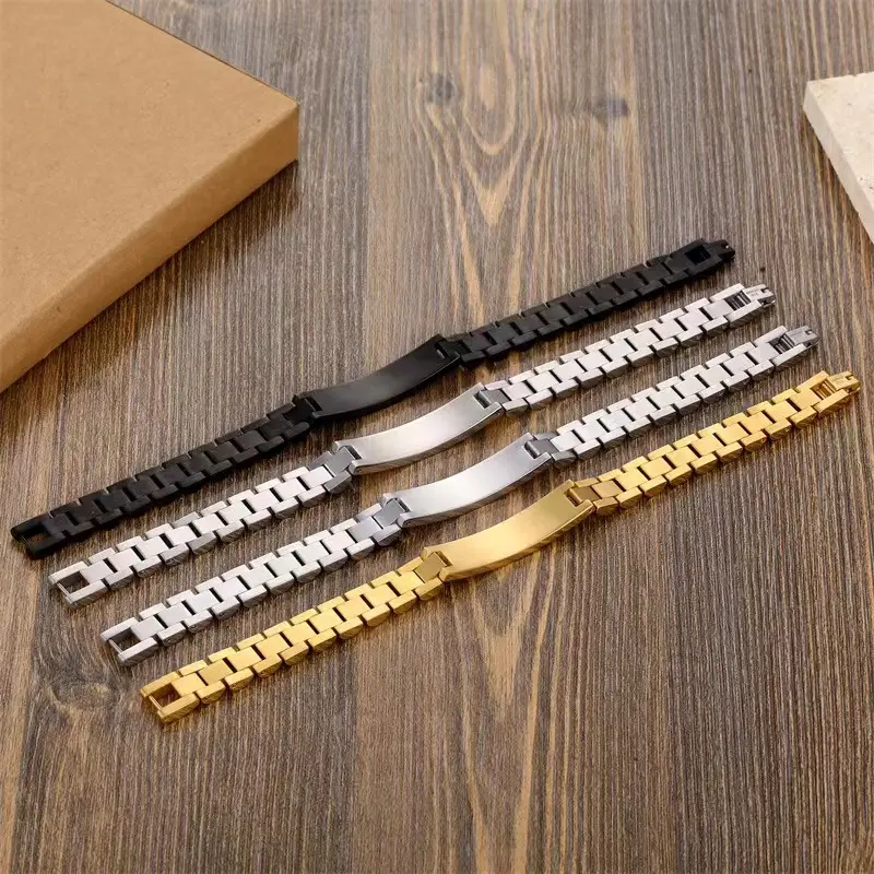 Custom engraved blank bar bracelets  316L stainless steel gold plated watch strap bracelet for men