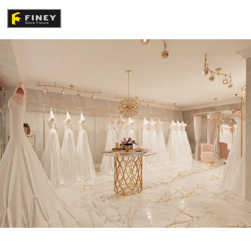 Boutique Bridal Store Clothing Stands Decoration of Wedding Dresses Shop Interior Design