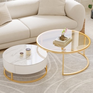 <span class=keywords><strong>Table</strong></span> lumineuse ronde de salon, de luxe moderne et simple, pour la famille, assiette légère portée à même la peau, combinaison de plateau basse - Product Image 1
