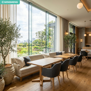 Ensemble de salle à manger moderne pour hôtel-resort : table en bois massif, chaises en tissu, banquette et canapé pour restaurant commercial - Product Image 1