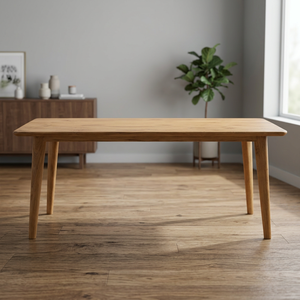 Table à manger rectangulaire en teck massif, design scandinave moderne, bord arrondi, pieds effilés, capacité de 6 personnes, hôtel - Product Image 4