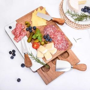Acacia Wood Tray Charcuterie Board Marble Cheese Board Butter Fork Knife Set Cheese <b>Platter</b> for Kitchen - Product Image 3