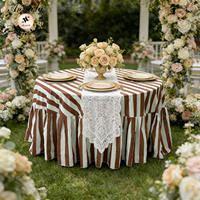 Nappe en polyester ANNIELU à rayures chocolat et menthe, taille personnalisée, design jupe volantée, tissu effet coton pour mariage en extérieur