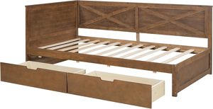 Kích thước đôi ngu gục với 2 ngăn kéo lưu trữ, phong cách mộc mạc rắn góc gỗ khung giường với đá đen - Product Image 6