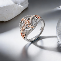 Bague de fiançailles et de mariage géométrique pour femme MENG'P tendance, en alliage plaqué or rose et argent, avec zircon cubique serti griffe, bicolore