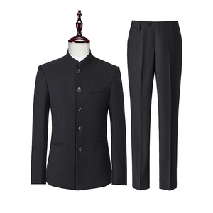 Chinese Style Suit Men Stand Up Collar Navy Blue Loose Fit Plus Size Groom Suit Wrinkle Free Work Wear - Product Image 5