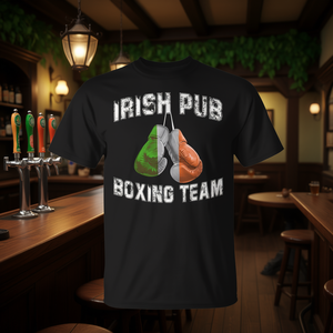 T-shirt noir pour hommes, col rond, manches courtes, chemise de sport pour adultes, design du drapeau d'Irlande, Irish Pub Boxing Team - Product Image 2
