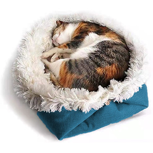 Cama de Lujo para Mascotas, de Felpa Larga, Calmante para la Ansiedad, de Color Sólido, Lavable, de Piel Sintética, Plegable, Suave, Tipo Sofá para Perros y Gatos - Product Image 2