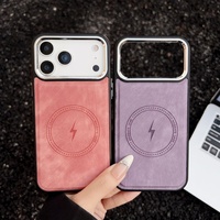 Coque de protection pour objectif d'appareil photo en argent plaqué de haute qualité pour iPhone 17 Pro Max 16 15 14 13 12 11 Xs Max, étui en cuir avec anneau magnétique