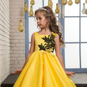 Ricamo floreale giallo antiscivolo 5-15 anni teenager del bambino ragazze puffy vestito da partito di design - Product Image 2