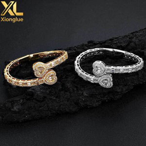 Personality Hip Hop Heart Cuff <b>Bracelet</b> Iced Out Baguette Diamond Gold Plated Heart Cuff <b>Bracelet</b> - Product Image 5