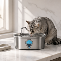 Fontaine à eau pour animaux de compagnie en acier inoxydable 304 WF170 3,5 L, distributeur d'eau automatique pour chat et chien avec fenêtre de niveau d'eau visible, pompe silencieuse