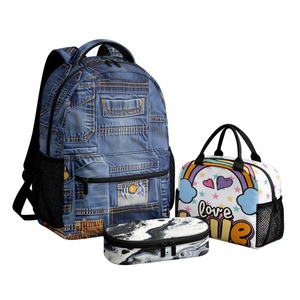 Juego de Mochila Escolar de 3 Piezas de Poliéster con Estampado Personalizado, Directo de Fábrica, con Lonchera y Estuche para Lápices, Impresión OEM - Product Image 1