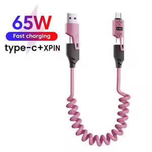 <span class=keywords><strong>Cable</strong></span> de cargador rápido telescópico <span class=keywords><strong>Android</strong></span> 4 en 1 de 65W, <span class=keywords><strong>Cable</strong></span> de datos corto de resorte USB tipo C con chaqueta TPE, teléfono móvil de 25W para <span class=keywords><strong>iPhone</strong></span> - Product Image 6