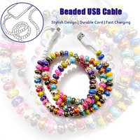 Câble de données USB perlé 3-en-1 coloré à pois dorés, cordon de charge décoratif fait main pour téléphone portable