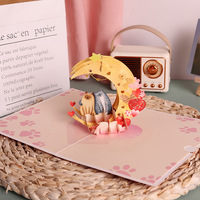 Cartes de vœux 3D créatives et écologiques de Noël en stock, avec animaux mignons, chats sur la lune et en forme de cœur